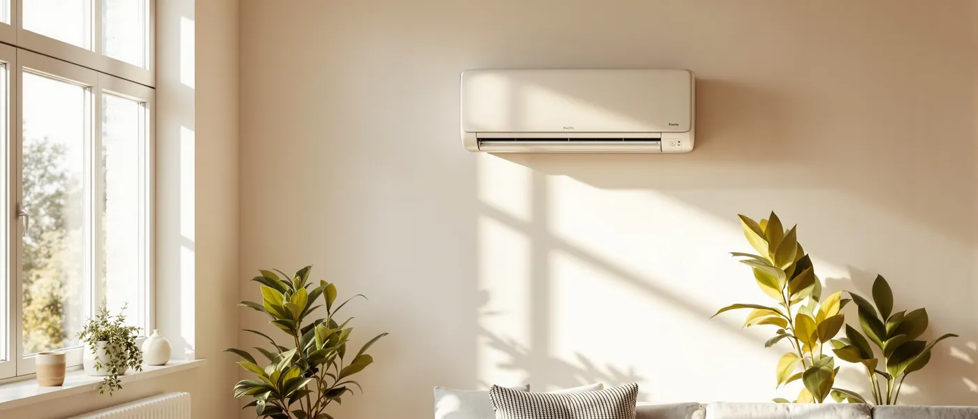 Climatiseur mural moderne installé dans un salon lumineux au Luxembourg