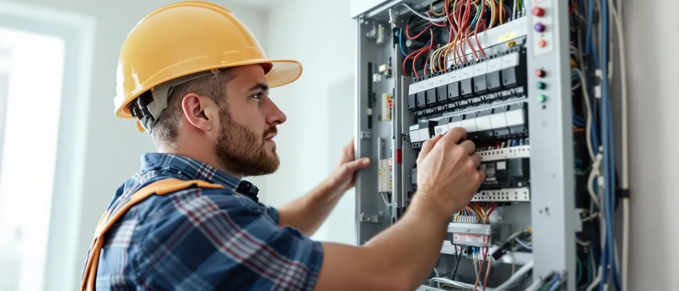 Électricien installant un tableau électrique moderne aux normes avec câblage organisé au Luxembourg